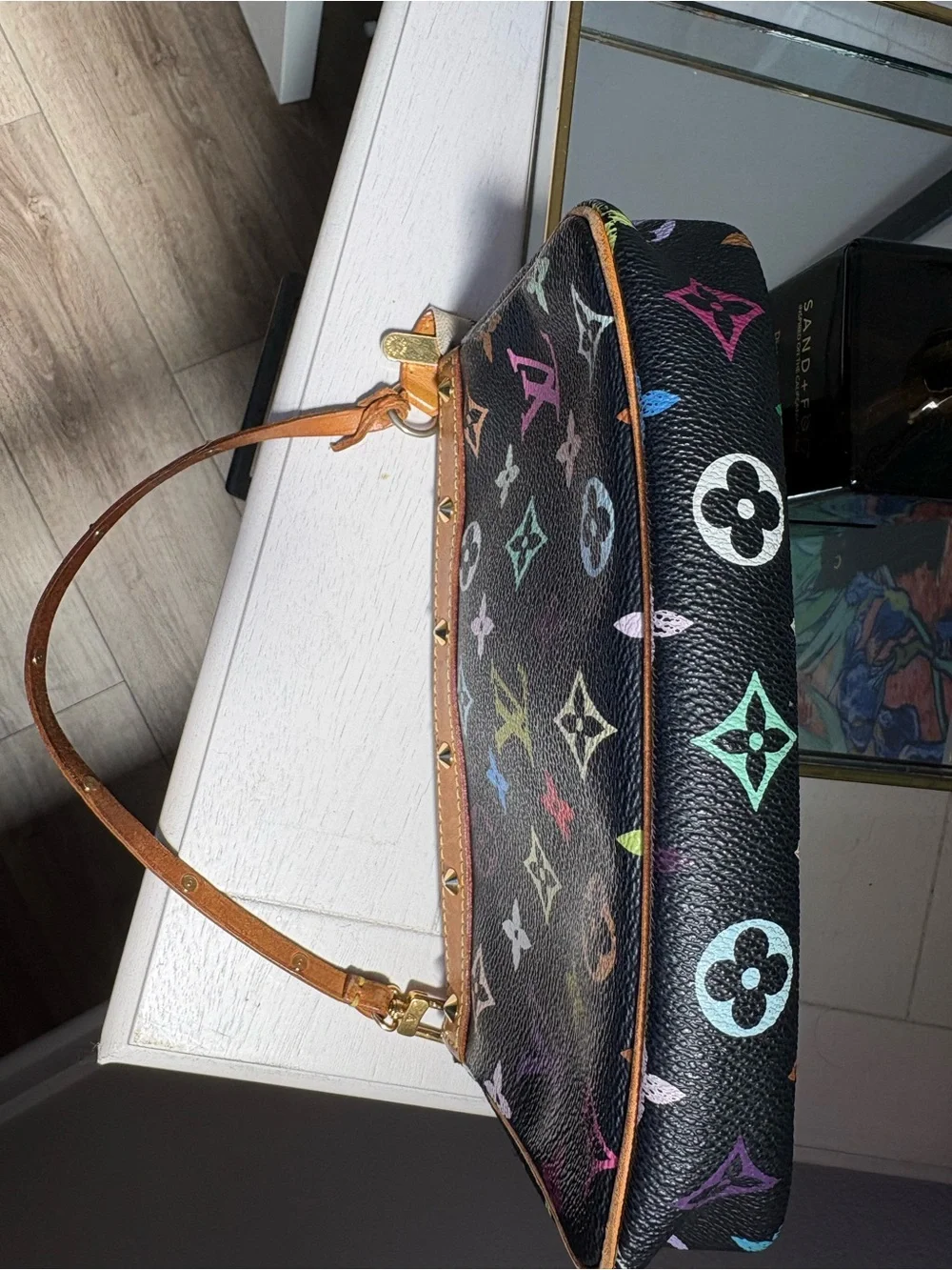 Authentic Louis Vuitton Black Multicolor Monogram Murakami pochette SL1013